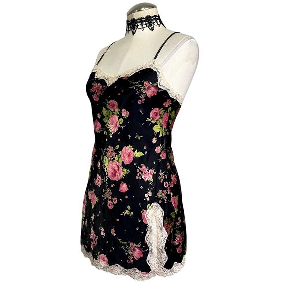Vintage Y2k Victoria's Secret Satin Lace Floral Gothic Coquette Slip Dress - Picture 2 of 14